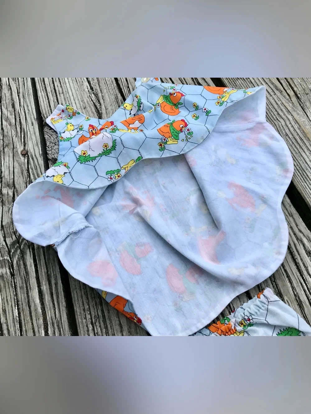 Vintage 80s Girls 2 Piece Matching Chicken Coop Outfit Swing Top Bloomers